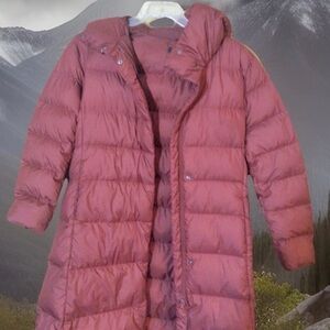 Uniqlo Down Long Hooded Puffer Coat in Dusty Rose